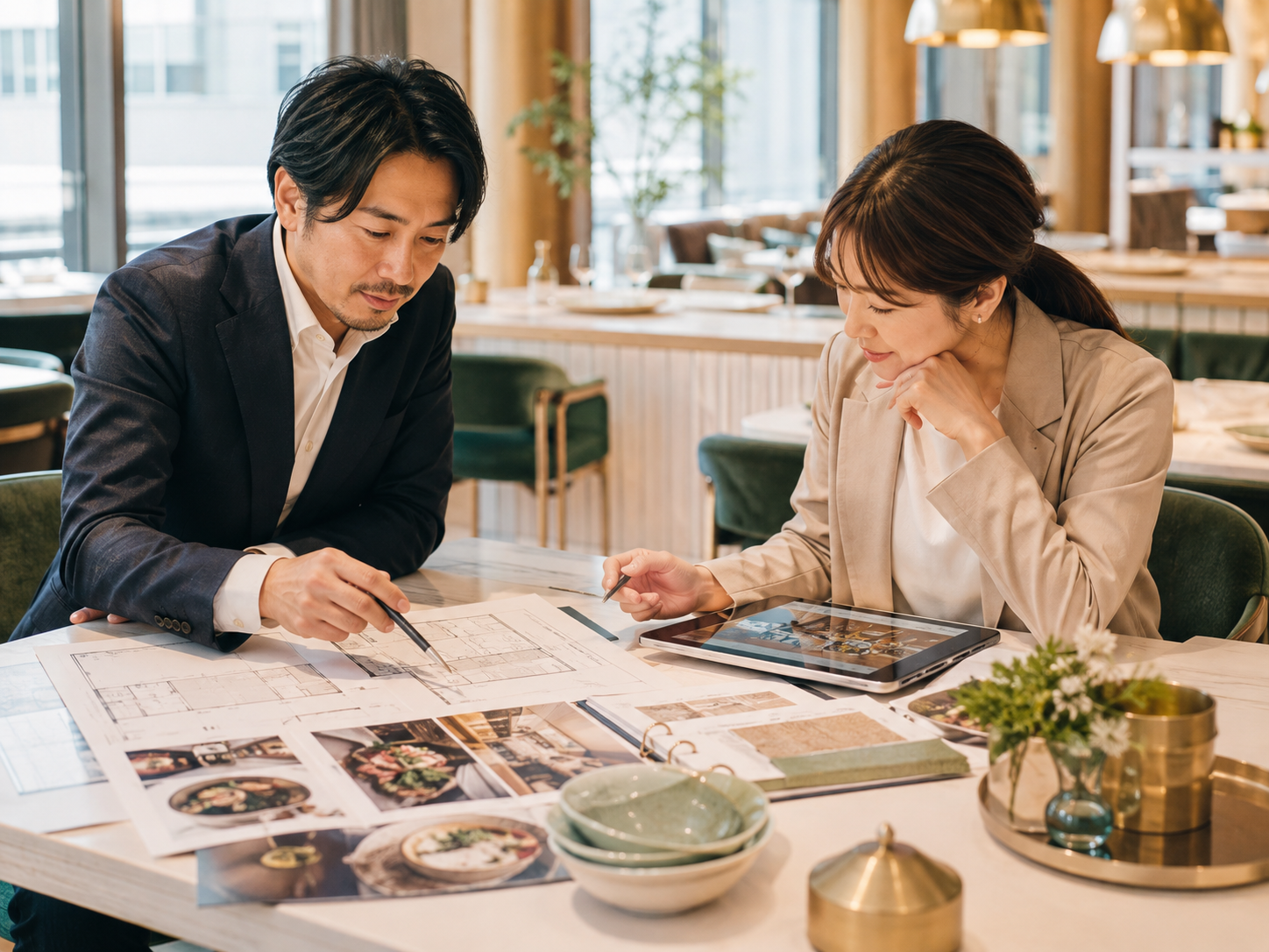 飲食店の企画を検討するコンサルティング風景